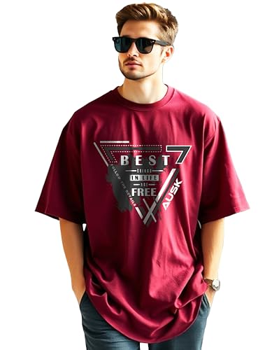 AUSK T-Shirt for Mens with Round Neck Oversized Drop Shoulder