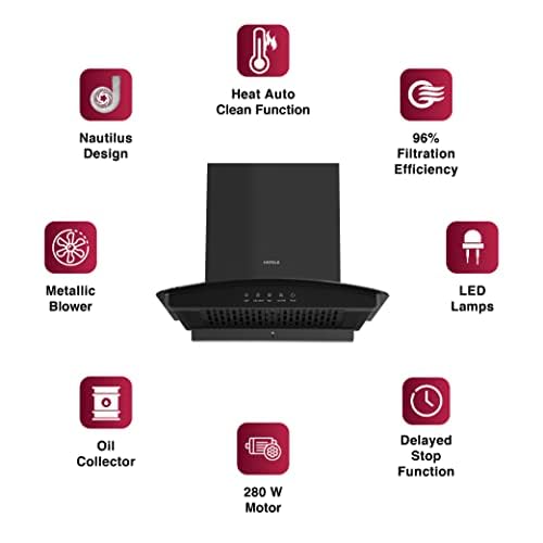 Hafele Curve Bolt 60 Auto Clean Wall Mounted Chimney (Black 1400 CMH) - Image 4