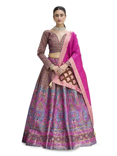 PURVAJA Women's Kanjiwaram Semi-Stitched Lehenga choli