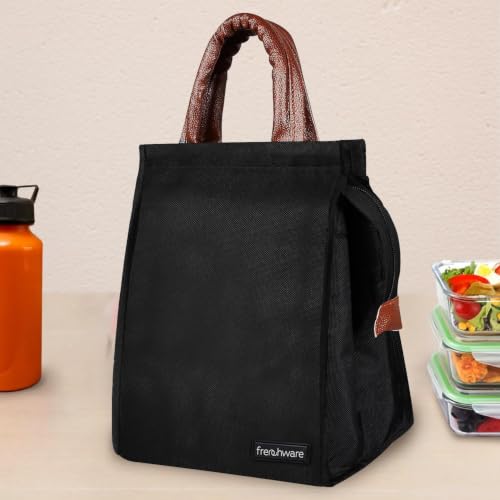 Frenchware Insulated Nylon Lunch Bag 8 LTR Jet Black, Tiffin Bag for All Age