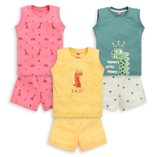 LuvLap Baby Boys 100% Cotton Sleeveless Boys Tank Top & Shorts Set Pack of 3