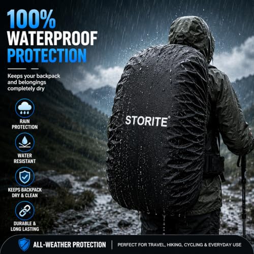 Storite Big Size Rain Cover for 55L to 75L Rucksack Backpack, Black - Image 3