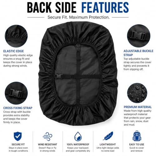 Storite Big Size Rain Cover for 55L to 75L Rucksack Backpack, Black - Image 4