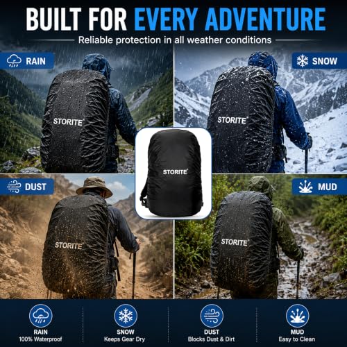 Storite Big Size Rain Cover for 55L to 75L Rucksack Backpack, Black - Image 5