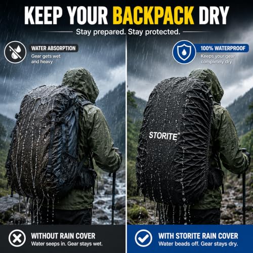 Storite Big Size Rain Cover for 55L to 75L Rucksack Backpack, Black - Image 7