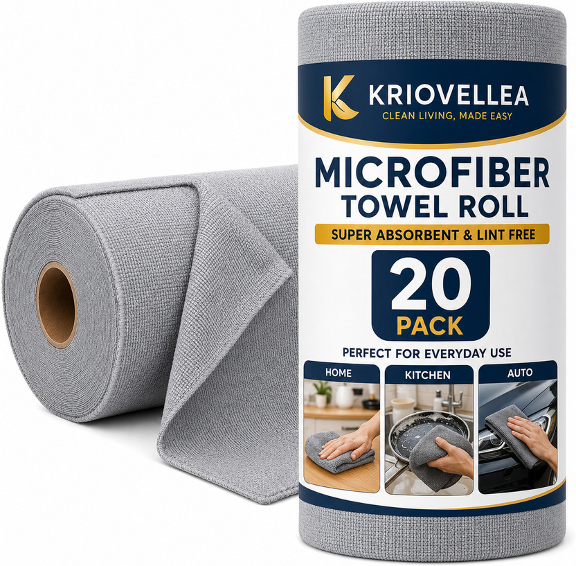 KRIOVELLEA Microfiber Cleaning Cloth Roll 20 Pack Grey Cloth Napk...more