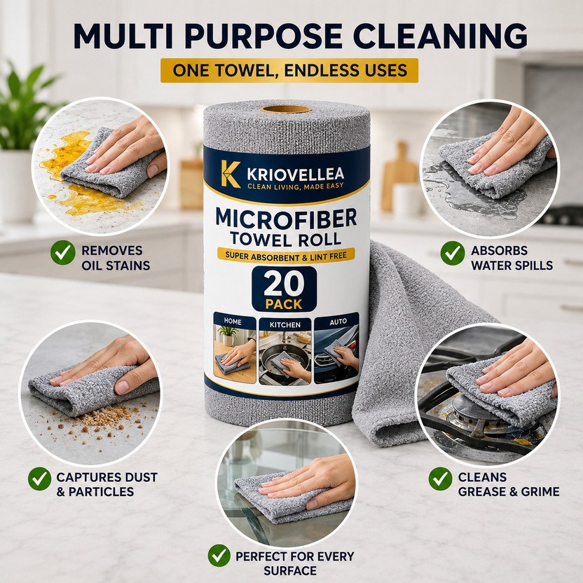 KRIOVELLEA Microfiber Cleaning Cloth Roll