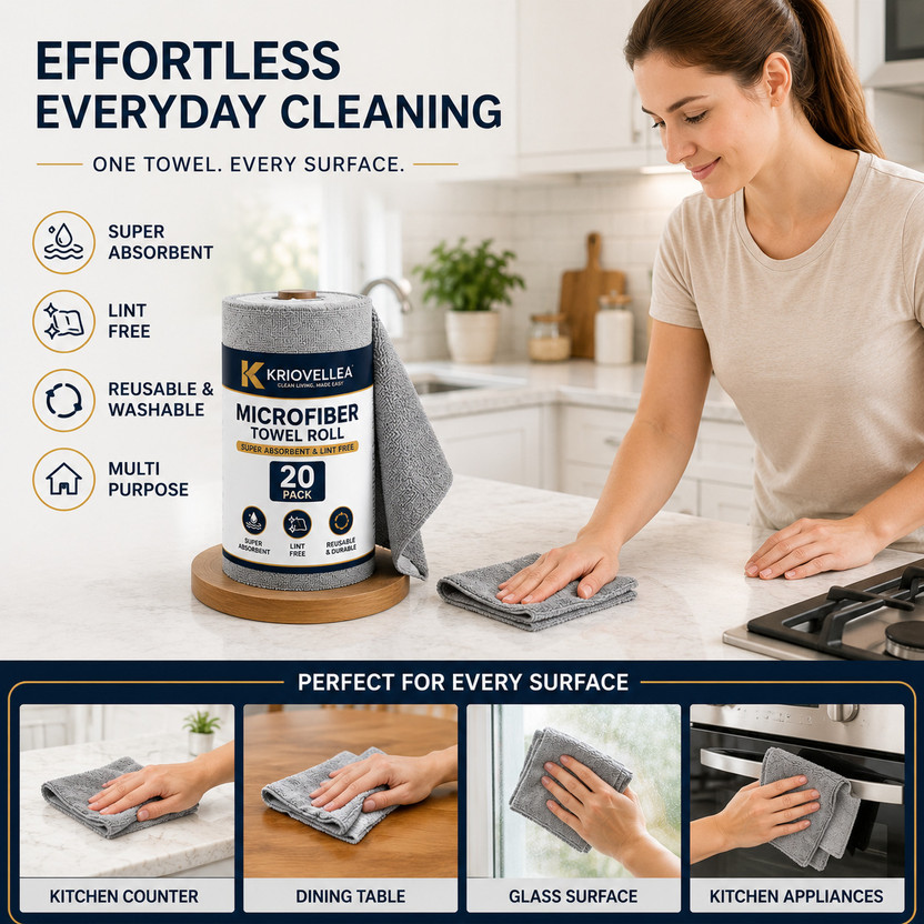 KRIOVELLEA Microfiber Cleaning Cloth Roll