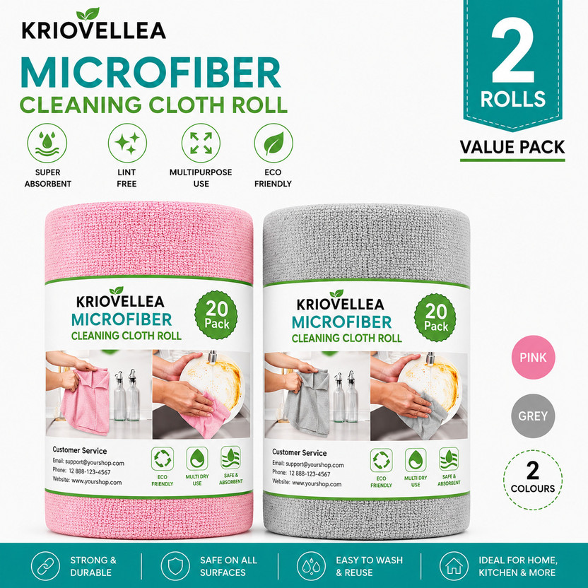 KRIOVELLEA Microfiber Cleaning Cloth Roll
