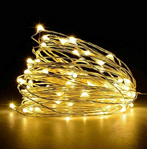 Tu Casa DW-441 USB LED Copper Fairy Lights | 5 Meters 50 LED Bulbs | Waterproof Decorative String Lights | Warm White Nickel Finish | Pack of 1 | Home Decor, Bedroom, Party & Festival Lighting