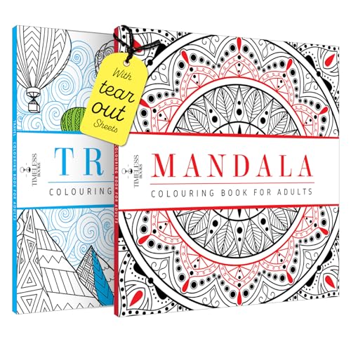 Pack of 2 Colouring Books for Adult with Tear Out Sheet - Travel & Mandala (mandala coloring book)