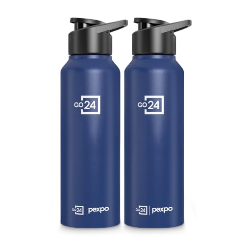 Go24 pexpo Stainless Steel Water Bottle Chromo Denim Blue 750ml