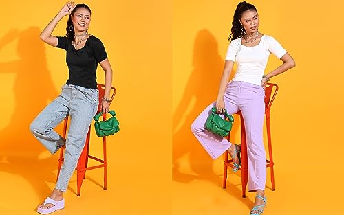 POPWINGS Casual Solid Square Neck
