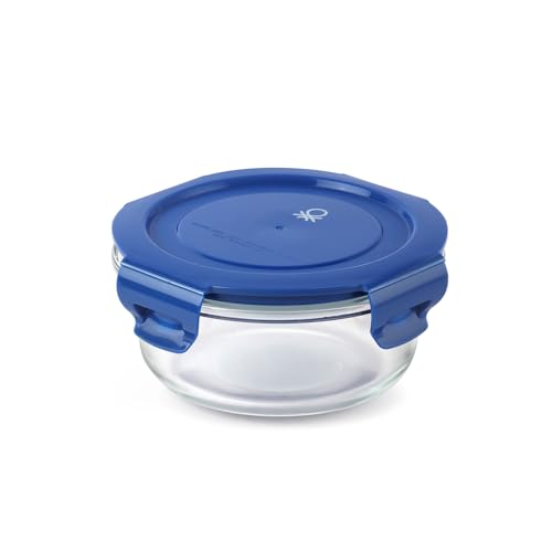 United Colors of Benetton Glass Food Storage Container 400ML Blue Lid