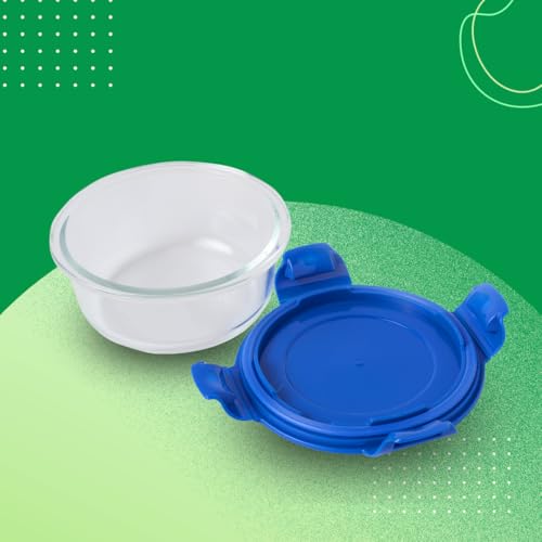 United Colors of Benetton Glass Food Storage Container 400ML Blue Lid - Image 2