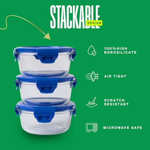 United Colors of Benetton Glass Food Storage Container 400ML Blue Lid - Image 5