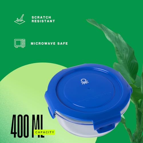 United Colors of Benetton Glass Food Storage Container 400ML Blue Lid - Image 6