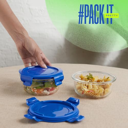United Colors of Benetton Glass Food Storage Container 400ML Blue Lid - Image 7