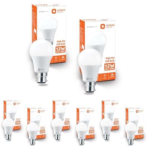 Orient Electric High Glo LED Bulb 12W, cool white light, 6500K, B22d, Pack of 8