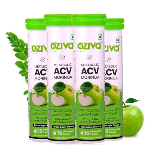 OZiva ACV Moringa Apple Cider Vinegar Tablets, Green Apple, Pack of 4