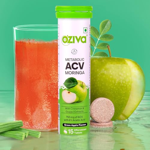 OZiva ACV Moringa Apple Cider Vinegar Tablets, Green Apple, Pack of 4 - Image 3