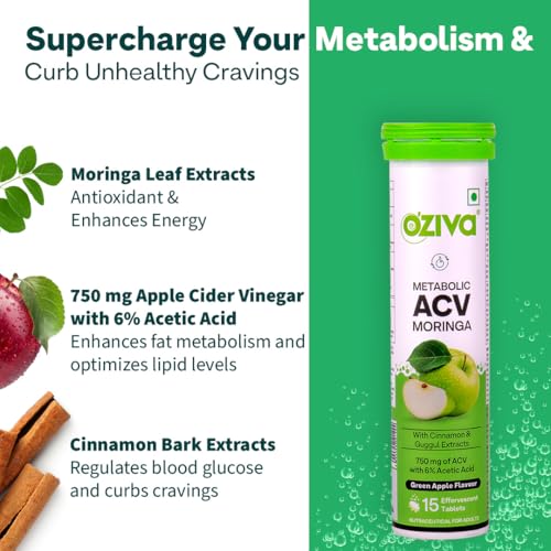 OZiva ACV Moringa Apple Cider Vinegar Tablets, Green Apple, Pack of 4 - Image 5