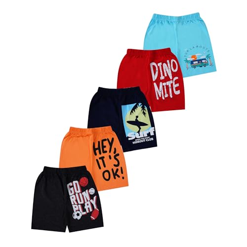 T2F Boy's Printed Cotton Regular Fit Shorts(Pack of 5)