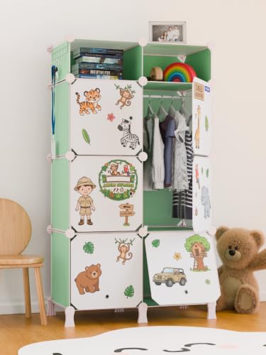 BOXJOY Plastic Kids Wardrobe with 6 Doors, Sticker Sheet & 5 Hook Holder