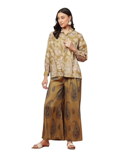 Stylum Women's Green Paisley Print Rayon Kurti Palazzo Set