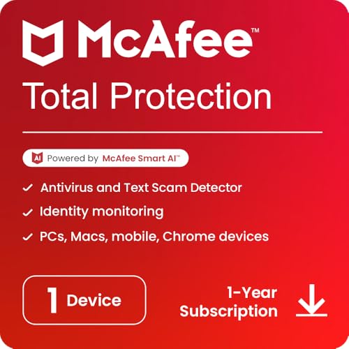 McAfee Total Protection 2022 | 1 Device, 1 Year | Antivirus Internet Security Software | Password Manager & Dark Web Monitoring Included | PC/Mac/Android/iOS | Email Delivery