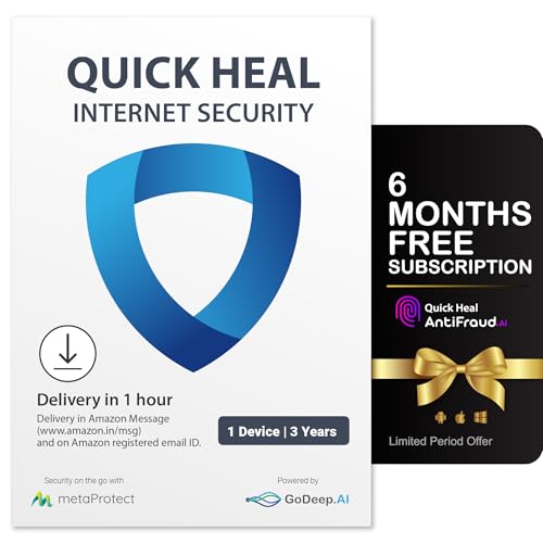Quick Heal Internet Security | Windows PC/Laptop | 1 User, 3 Year | Banking and Online Protection | Email Delivery in 1 hr |+ 6 month AntiFraud.AI for IOS/Android