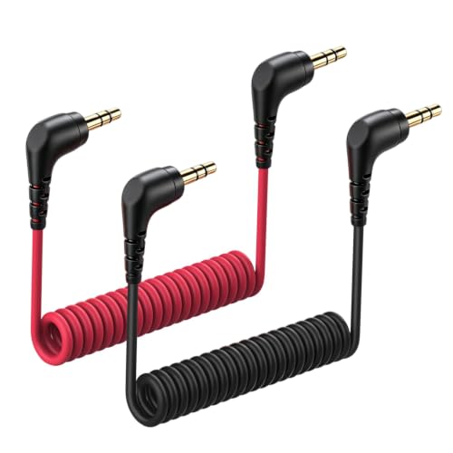 HASTHIP® 2Pcs TRS to TRS Audio Mic Cord, 3.5mm Coiled Audio Mic Cable