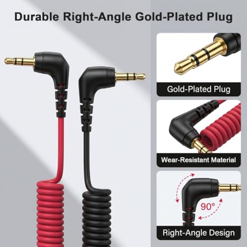 HASTHIP® 2Pcs TRS to TRS Audio Mic Cord, 3.5mm Coiled Audio Mic Cable - Image 5