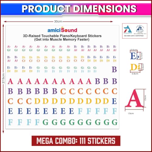amiciSound Colorful 3D-Raised Touchable Piano Keyboard Stickers - Image 7