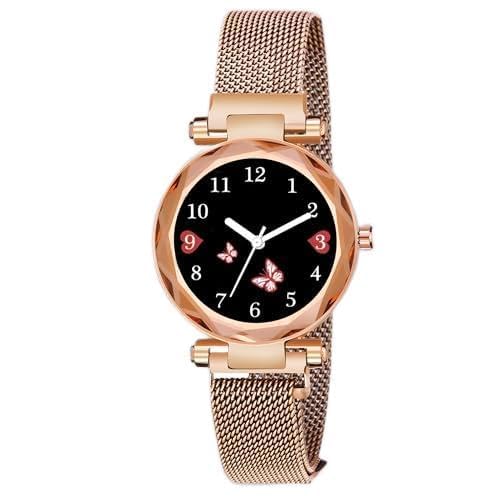 Queen Round Dial Magnetc Strap Analog Gold Watch for Girls_2051