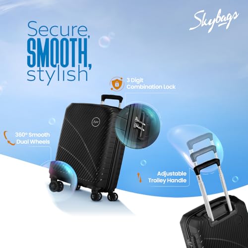 Skybags Streax Cabin (Small Size) Hard Case Trolley Bag, Black - Image 4