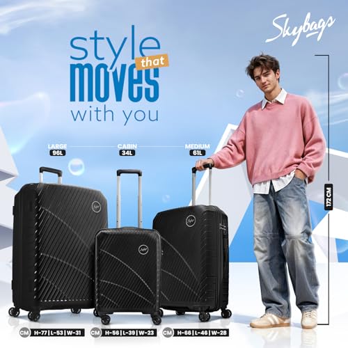 Skybags Streax Cabin (Small Size) Hard Case Trolley Bag, Black - Image 6