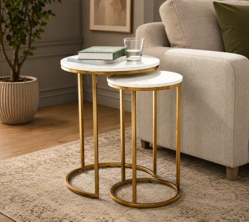 Nesting Side Tables, Gold & White, Set of 2