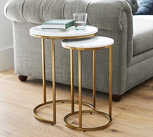 Nesting Side Tables, Gold & White, Set of 2 - Image 2
