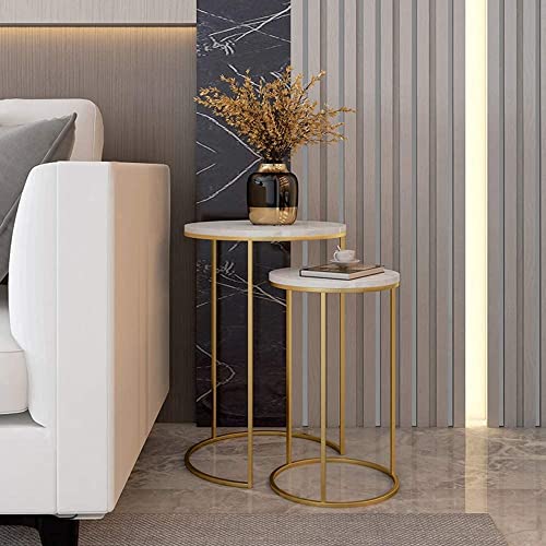Nesting Side Tables, Gold & White, Set of 2 - Image 3