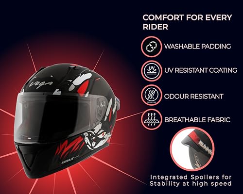 Vega Bolt Bunny Dull Black Red Helmet-L - Image 5