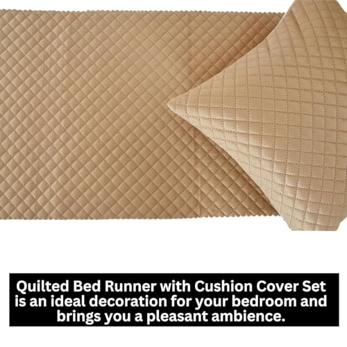 KIB 200 TC Beige Velvet Usey Quilting Bedsheet Runner Set - Image 5