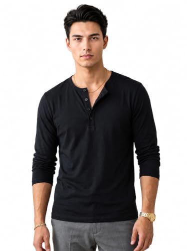 BULLMER Men’s Trendy Full Sleeve Henley Neck T-Shirt | Cotton Blend Solid Casual Tee | Stylish Menswear for Everyday | Sizes S to 2XL - Pack 1