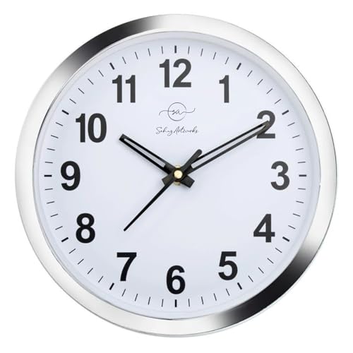 Sehaz Artworks Wall Clock for Hall | Clock for Home | Silver - 20x20 CM