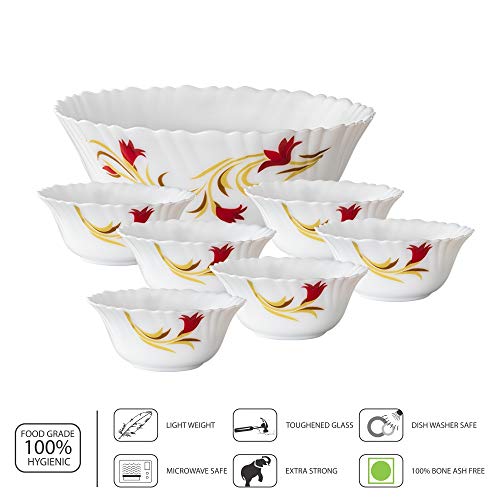 Borosil Larah By Opalware Floral Pudding Set - 7 Pieces, White, 860 Ml - Image 3