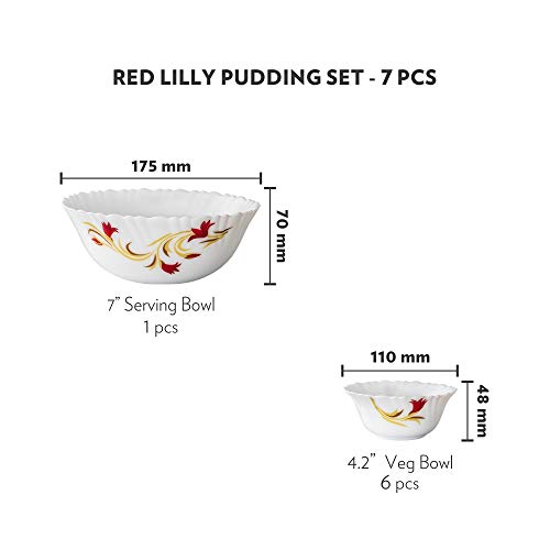 Borosil Larah By Opalware Floral Pudding Set - 7 Pieces, White, 860 Ml - Image 4