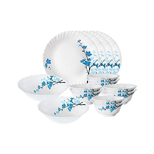 Larah by Borosil Mimosa Opalware Dinner Set, 14 Pcs, White