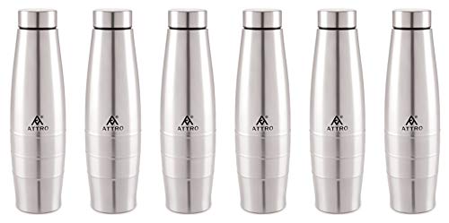 Attro Aqua Stainless Steel Water Bottle,Set of 6,1000 ml,Silver