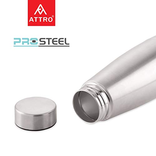 Attro Aqua Stainless Steel Water Bottle,Set of 6,1000 ml,Silver - Image 2