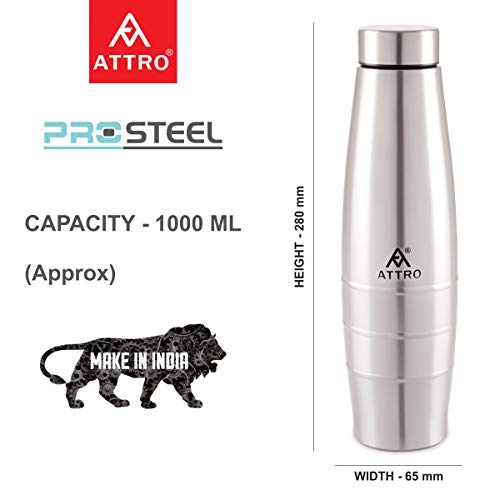 Attro Aqua Stainless Steel Water Bottle,Set of 6,1000 ml,Silver - Image 3
